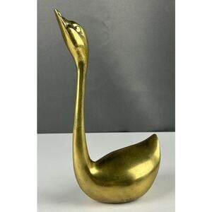 Vintage Brass Swan Figurine 8.5" Elegant Mid Century Modern Decor